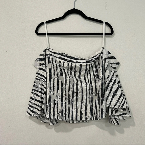 Milly Rosa Cady Striped Floral Off the Shoulder Bell Sleeve Top 2 - Picture 5 of 6